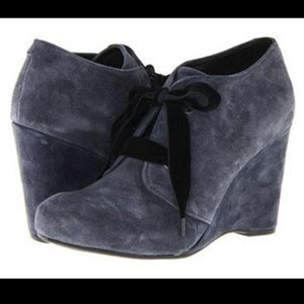 Born Crown Kensie Gray/Blue Suede Lace Up Wedge Booties Women's Size 9